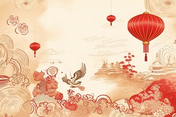 Illustration of Chinese theme on light background. Generative AI