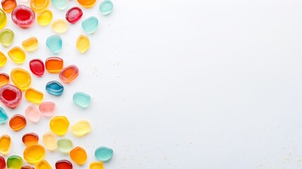 white background for text with candies.
