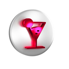 Red Martini glass icon isolated on transparent background. Cocktail icon. Wine glass icon. Silver circle button.