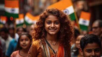 Indian people celebrating independence day on the street.