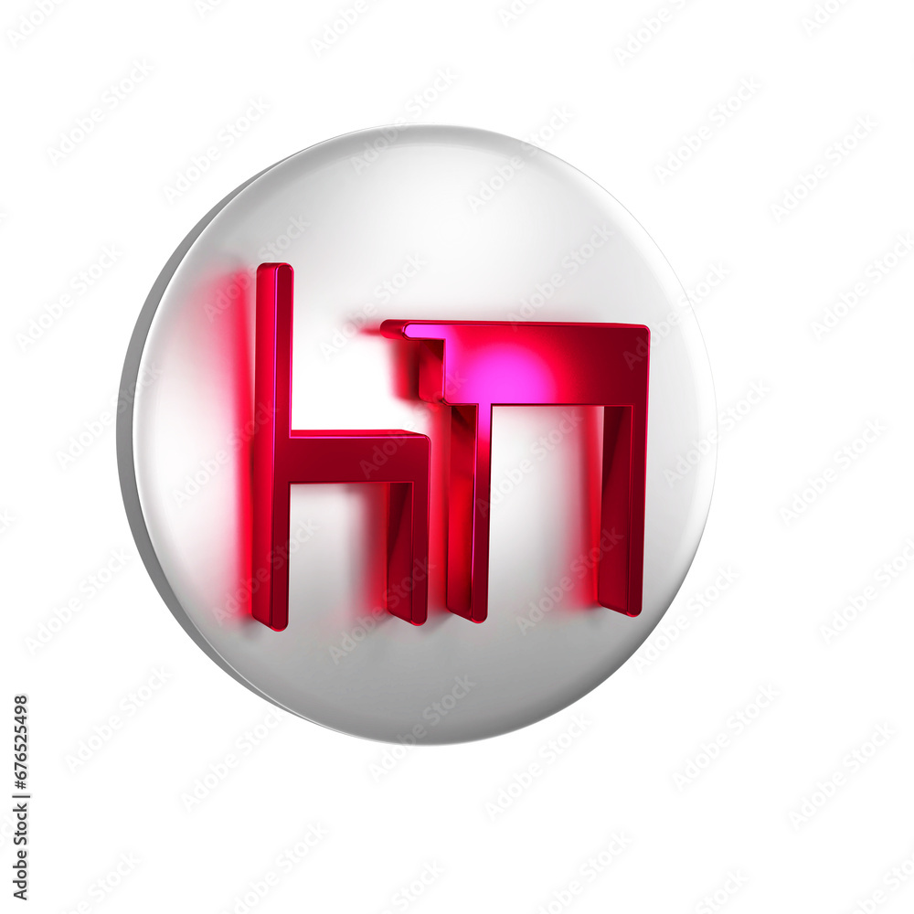 Poster red school table and chair of classroom icon isolated on transparent background. school desk. silver