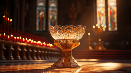 Eucharistic Adoration: A serene image of the Eucharist being adored and worshipped, symbolizing the central sacrament of the Christian faith - obrazy, fototapety, plakaty