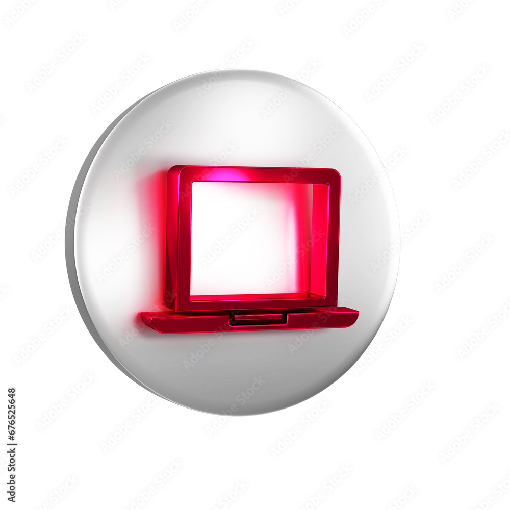 Poster red laptop icon isolated on transparent background. computer notebook with empty screen sign. silver