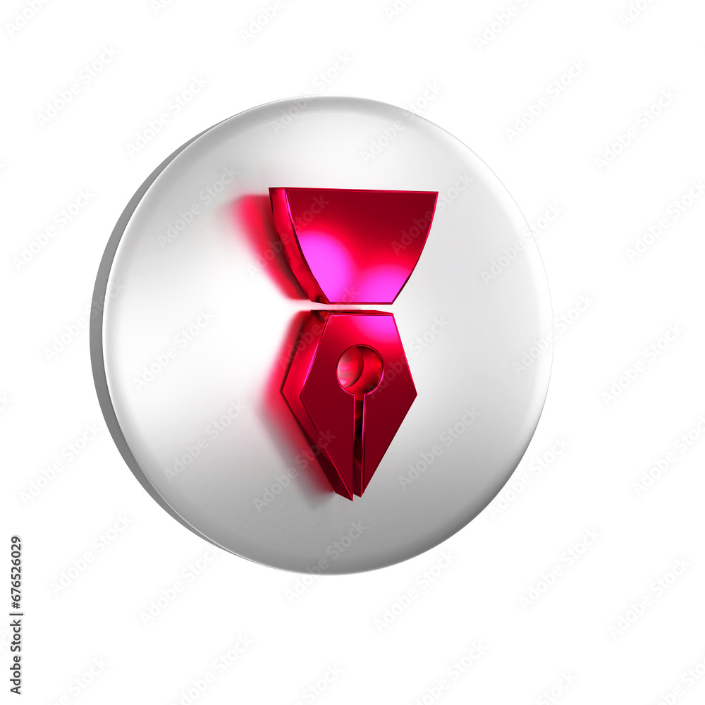 Poster red fountain pen nib icon isolated on transparent background. pen tool sign. silver circle button.