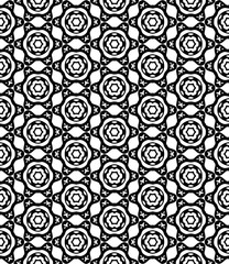 Black and white seamless abstract pattern. Background and backdrop. Grayscale ornamental design. Mosaic ornaments. Vector graphic illustration. EPS10.
