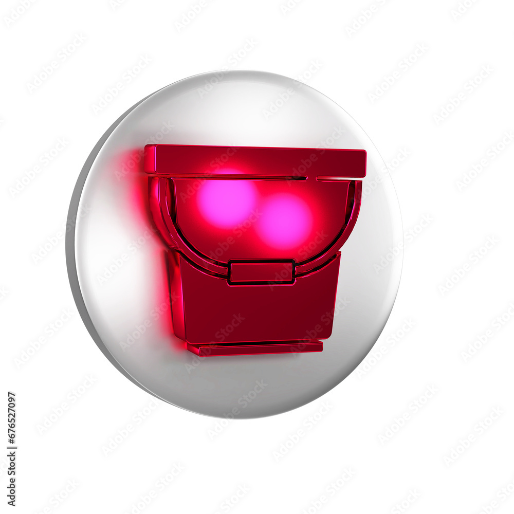 Poster red bucket icon isolated on transparent background. silver circle button.