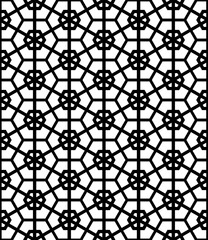 Black and white seamless abstract pattern. Background and backdrop. Grayscale ornamental design. Mosaic ornaments. Vector graphic illustration. EPS10.