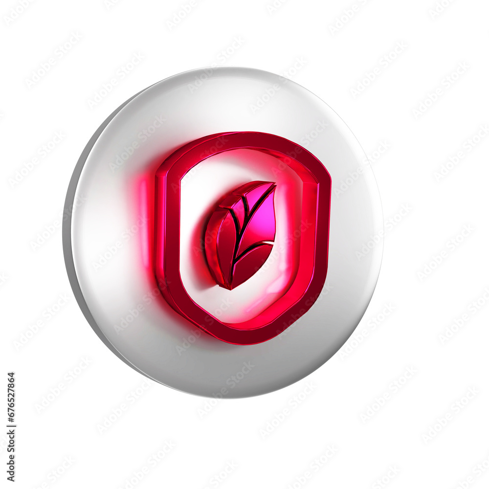 Poster red shield with leaf icon isolated on transparent background. eco-friendly security shield with leaf