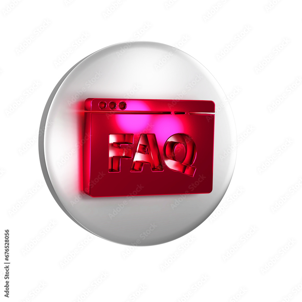 Poster red browser faq icon isolated on transparent background. internet communication protocol. silver cir