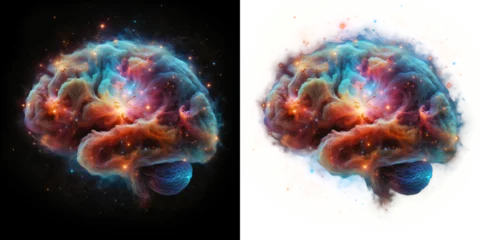 Foto op Plexiglas A cosmic brain glowing with nebula patterns, representing vast thought. © Quardia Inc.