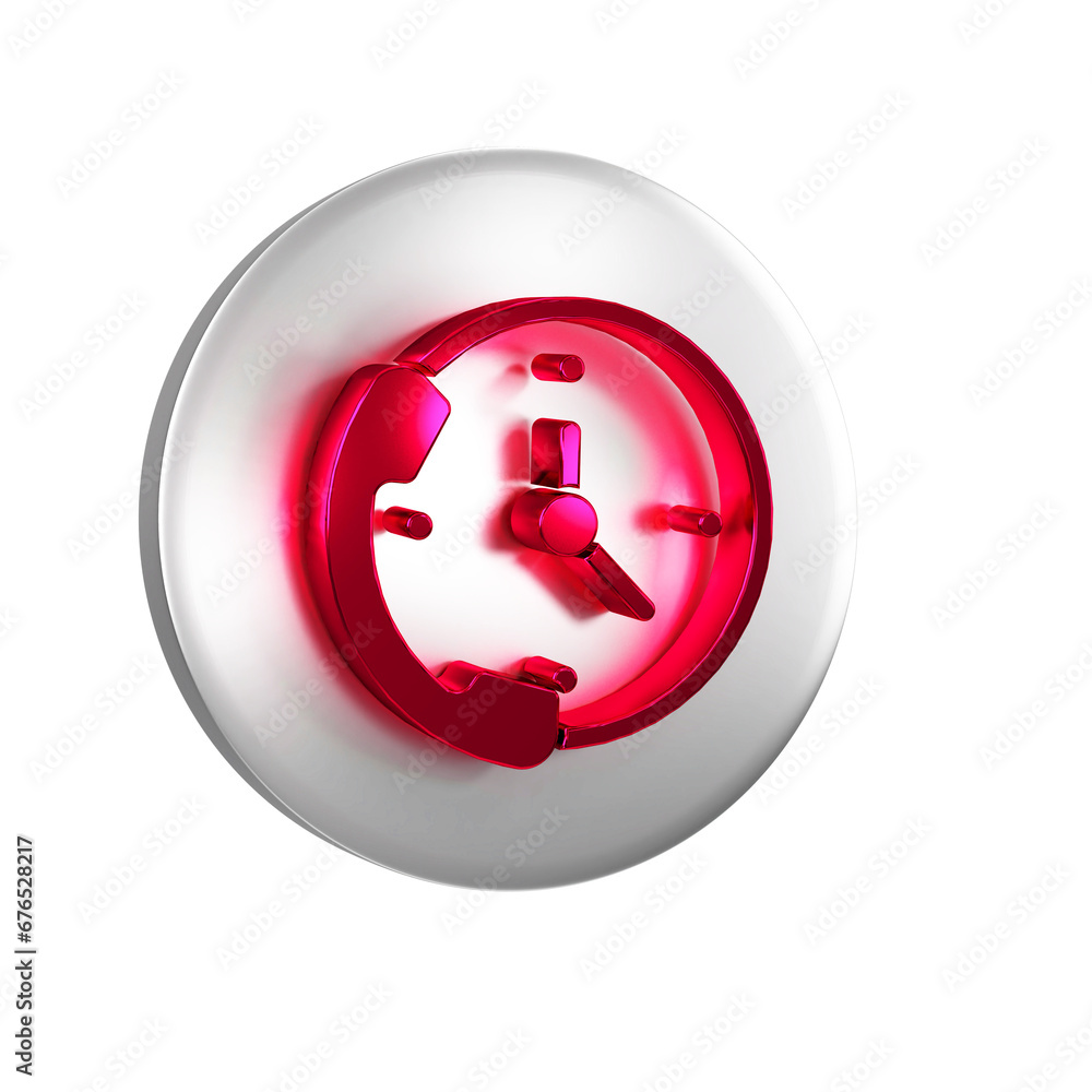 Poster red telephone 24 hours support icon isolated on transparent background. all-day customer support cal