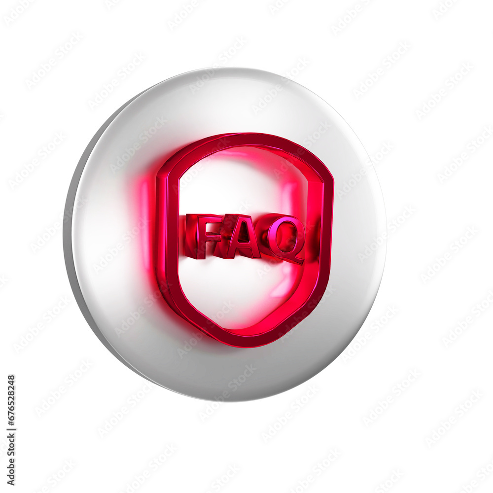 Poster red shield with text faq information icon isolated on transparent background. guard sign. security, 