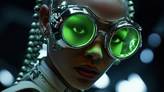 Cyberpunk Teen with Illuminated Biomorphic Pores and Cybergoth Fashion in Ethereal Lighting