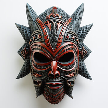wild looking, elaborate wooden African tribal mask created with Generative Ai