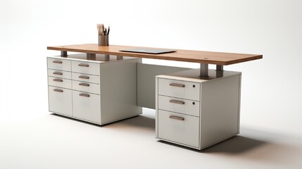 an image of a modular home office desk with adjustable height and storage drawers