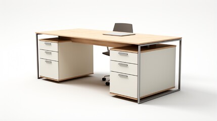 an image of a modular home office desk with adjustable height and storage drawers.