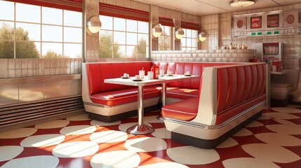 an image of a retro-style diner booth with a red and white checkered pattern.