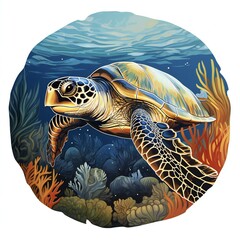 a sticker design that showcases the serene underwater world and turtle
