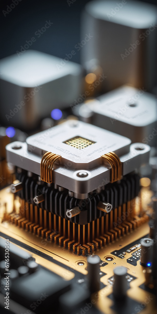 Poster abstract tech background highlighting quantum computing and processor unit (qpu). quantum processors