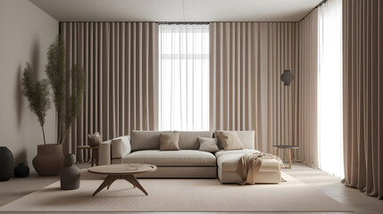 Modern living room interior composition with grey modern sofa,  wooden , folding screen and modern Home  ai generated