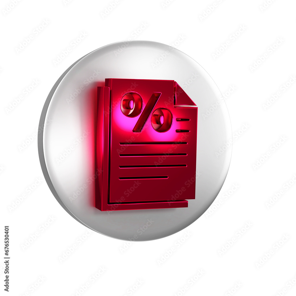 Poster red finance document icon isolated on transparent background. paper bank document for invoice or bil