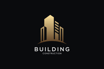 Fototapeta premium Building logo design for construction with golden gradient color and creative idea