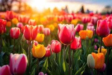 Foto op Plexiglas Vibrant tulips in bloom, a lively spring scenery. Generative AI © Una