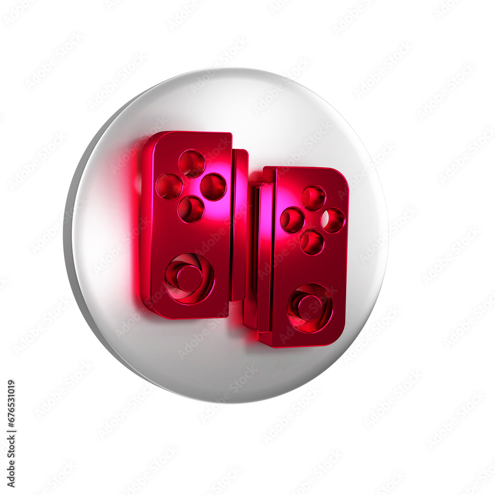 Poster red gamepad icon isolated on transparent background. game controller. silver circle button.