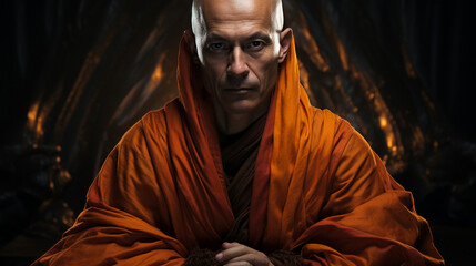 Bald buddhist monk. - obrazy, fototapety, plakaty