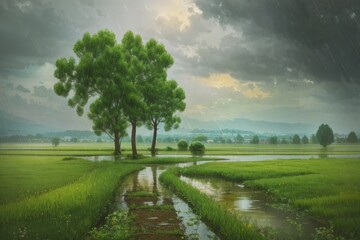 landscape with trees and clouds