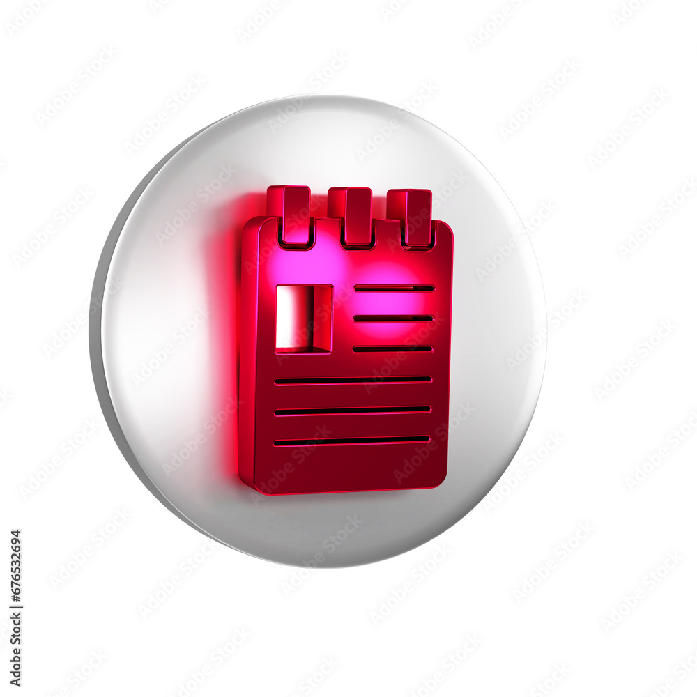 Poster red notebook icon isolated on transparent background. spiral notepad icon. school notebook. writing 