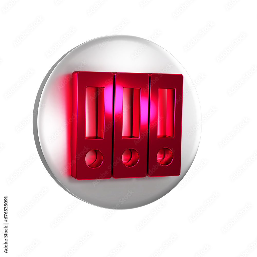 Poster red office folders with papers and documents icon isolated on transparent background. office binders