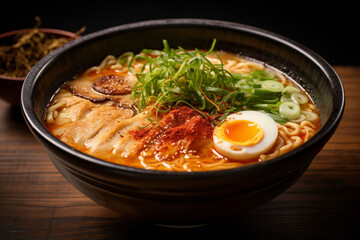 authentic japanese ramen with pork and egg
