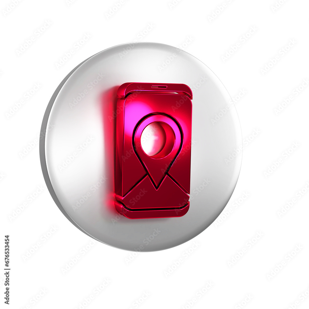 Poster red infographic of city map navigation icon isolated on transparent background. mobile app interface