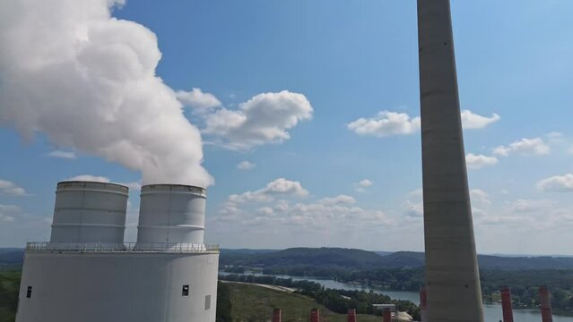 Power Plant Smoke Stacks Drone Footage