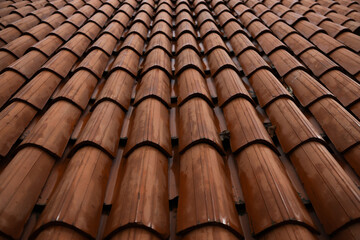 deep orange terracotta roof tile texture on a rainy day in Europe 