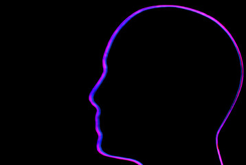 neon blue and pink shinig contours of the profile from a human head