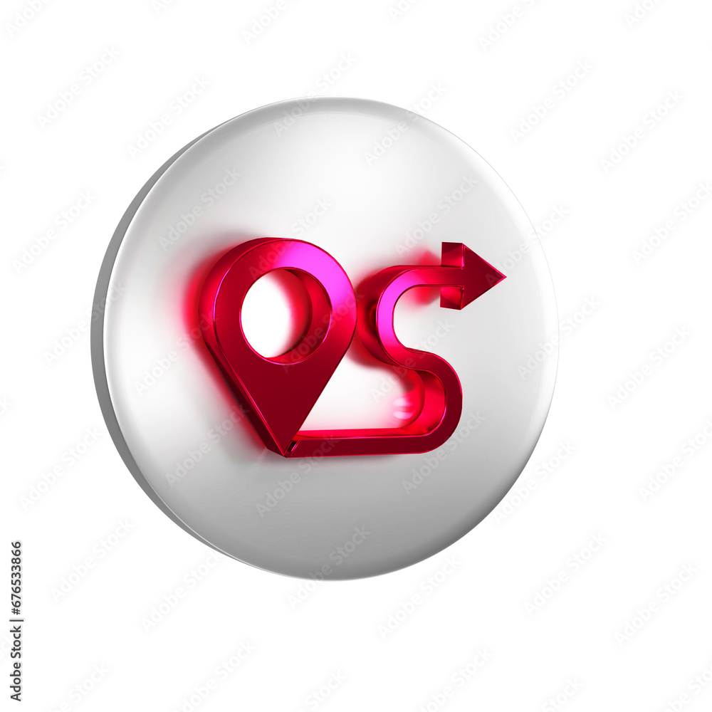 Poster red route location icon isolated on transparent background. map pointer sign. concept of path or roa