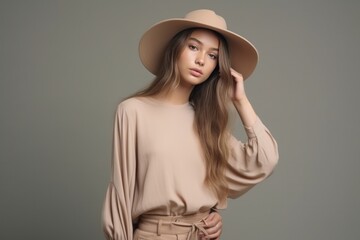 fashion model girl in beige wear
