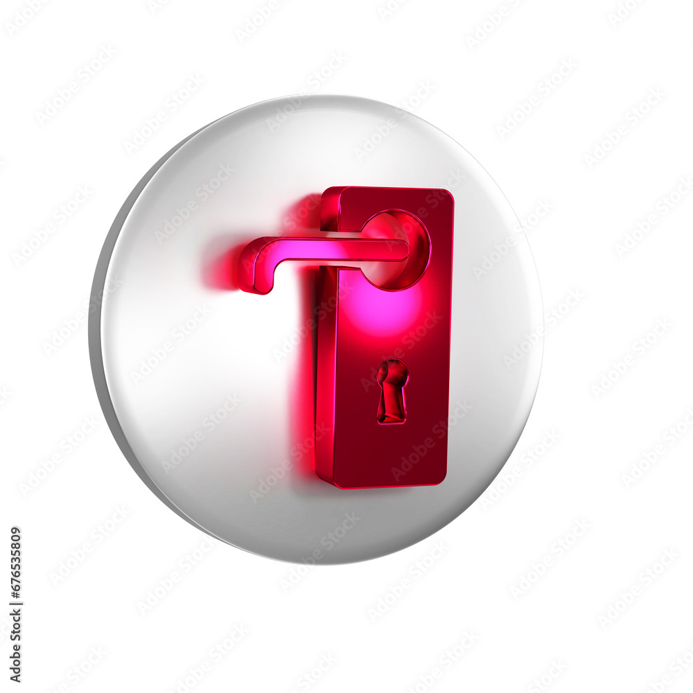 Poster red door handle icon isolated on transparent background. door lock sign. silver circle button.
