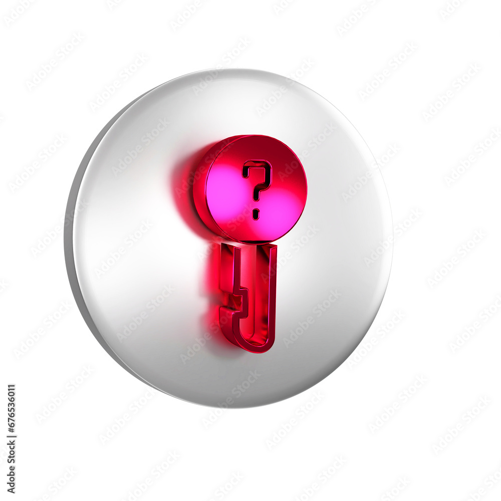 Poster red undefined key icon isolated on transparent background. silver circle button.