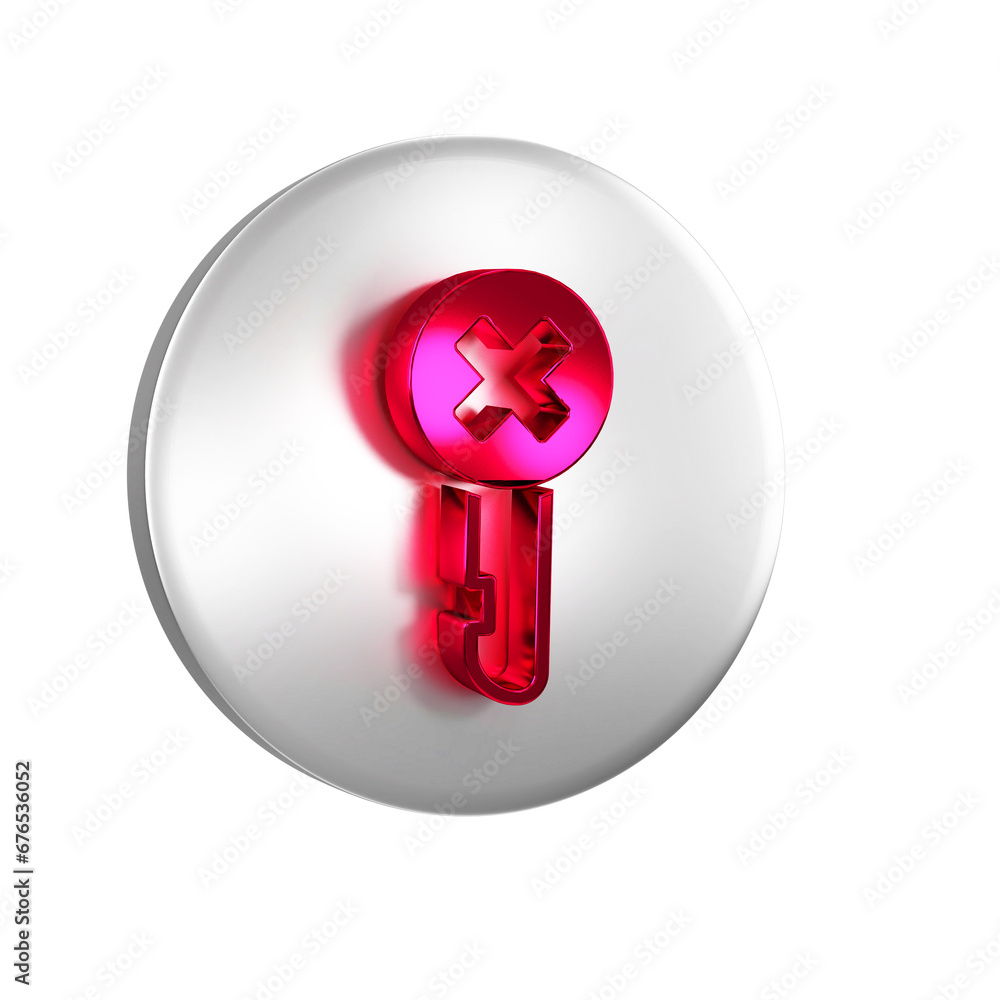 Poster red wrong key icon isolated on transparent background. silver circle button.