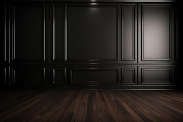 Brown classic mock up room wall background with copy space and brown parquet floor.