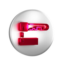 Red Marked key icon isolated on transparent background. Silver circle button.