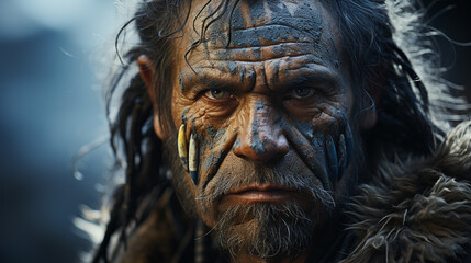 Neanderthal man. Portrait.