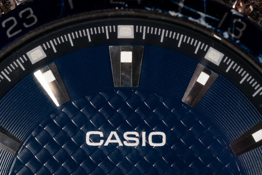 Blue dial of a CASIO wristwatch