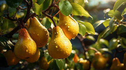 Pear fruits in the garden.