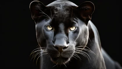 Poster stunning portrait of a black panther black jaguar on black background amazing wildlife generative ai © Debbie