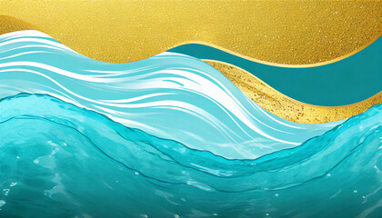 transparent water wave blue gold copy space for text isolated teal turquoise aqua blue gold happy...