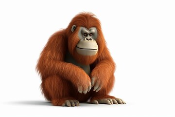 3D orangutan on a white background. Generative AI